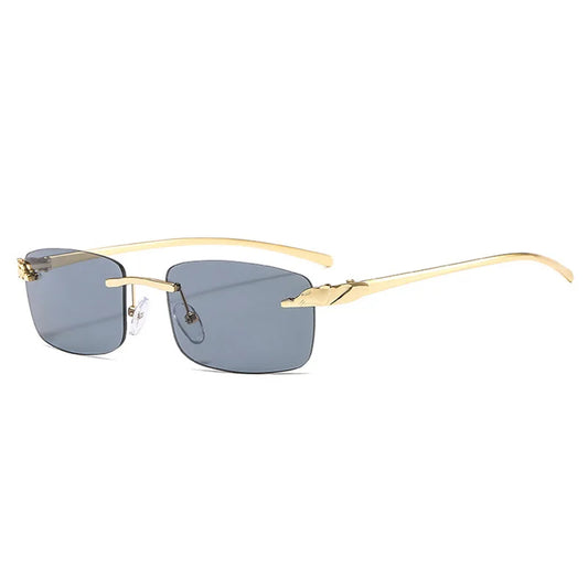 Vintage Unique Cheetah Rimless Rectangle Sunglasses Women Candy Colors Clear Lens Eyewear Brand Designer Men Sun Glasses