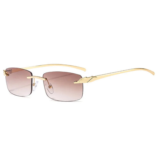 Vintage Unique Cheetah Rimless Rectangle Sunglasses Women Candy Colors Clear Lens Eyewear Brand Designer Men Sun Glasses